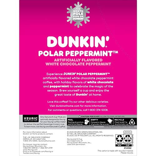 Dunkin Donuts Limited Edition Holiday Coffee K Cups - Polar Peppermint -1 Box of 22 Seasonal Kcup Pods For Keurig Coffee Makers