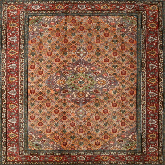Ahgly Company Machine Washable Indoor Square Traditional Saffron Red Area Rugs, 3' Square