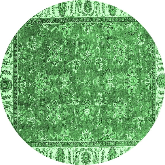Ahgly Company Indoor Round Abstract Emerald Green Modern Area Rugs, 6' Round