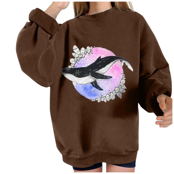 Sudadera extragrande de lana de manga larga con cuello redondo y estampado de océano salvaje para mujer Fridja fhghd280