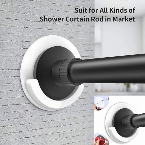 2 Pack Adhesive Shower Curtain Rod Holders, Non‑Slip Wall‑mounted Brackets With Screw‑and‑Sticker Dual Installation Ways for Stable Rod Fixing