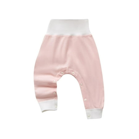 

FLVPOV Toddler Snap Button Belly Protection Pants Boys Girls Casual Pure Cotton Trousers Baby High Waist Trousers Pink 66