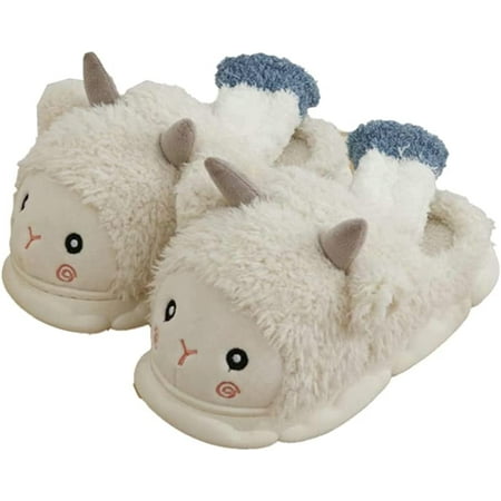 

DabuLiu Women Cute Sheep Fluffy Faux Fur Slippers Warm Soft Memory Foam Lovely Animal House Shoes Indoor Outdoor