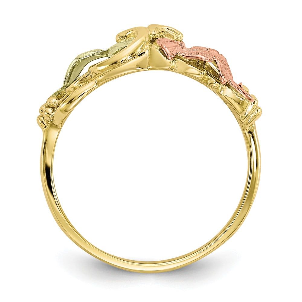 10K Yellow Gold Ring Band Themed Tri-color Black Hills Flower, Size 8