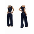 thumbnail image 3 of Women Two Piece Sets Casual One Shoulder Crop Tops Wide Leg Pants Y2K Outfits Matching Set, 3 of 7
