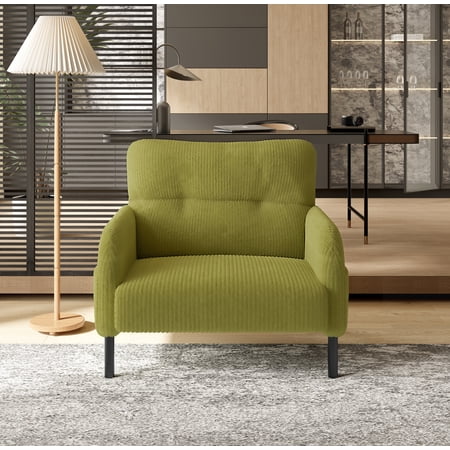 MOONMISS Corduroy Upholstered Comfortable Single Wood Frame Armchair for Living room and Bedroom-Olive Green