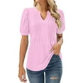 thumbnail image 2 of Pink Womens Summer Tops Womens V Neck Tops Puff Short Sleeve T Shirt Pleated Floral Printed Tunic Blouse Shirts Shirts for Women, 2 of 6