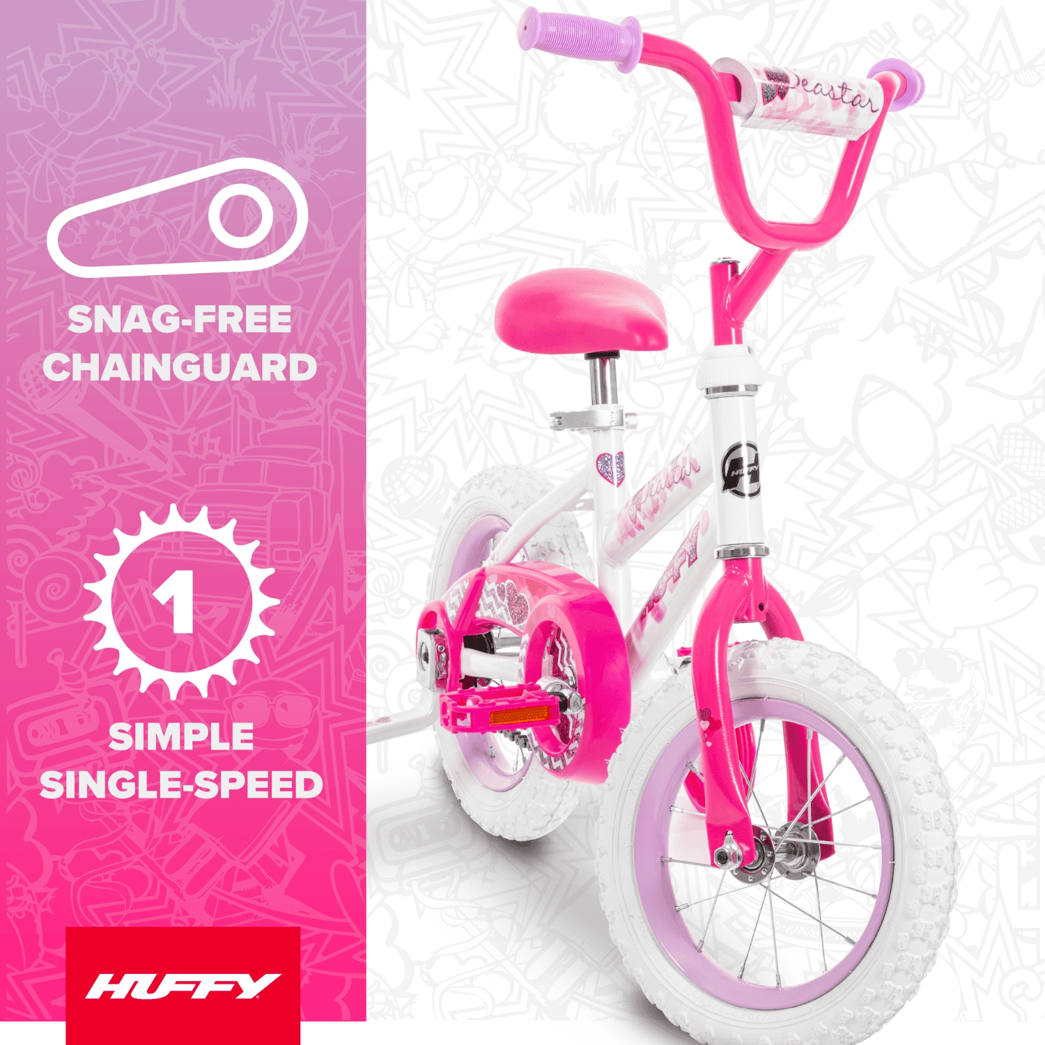 Huffy 12" Sea Star Kids' Bike, Fits Riders 37" - 42", Pink, Youth, Girls