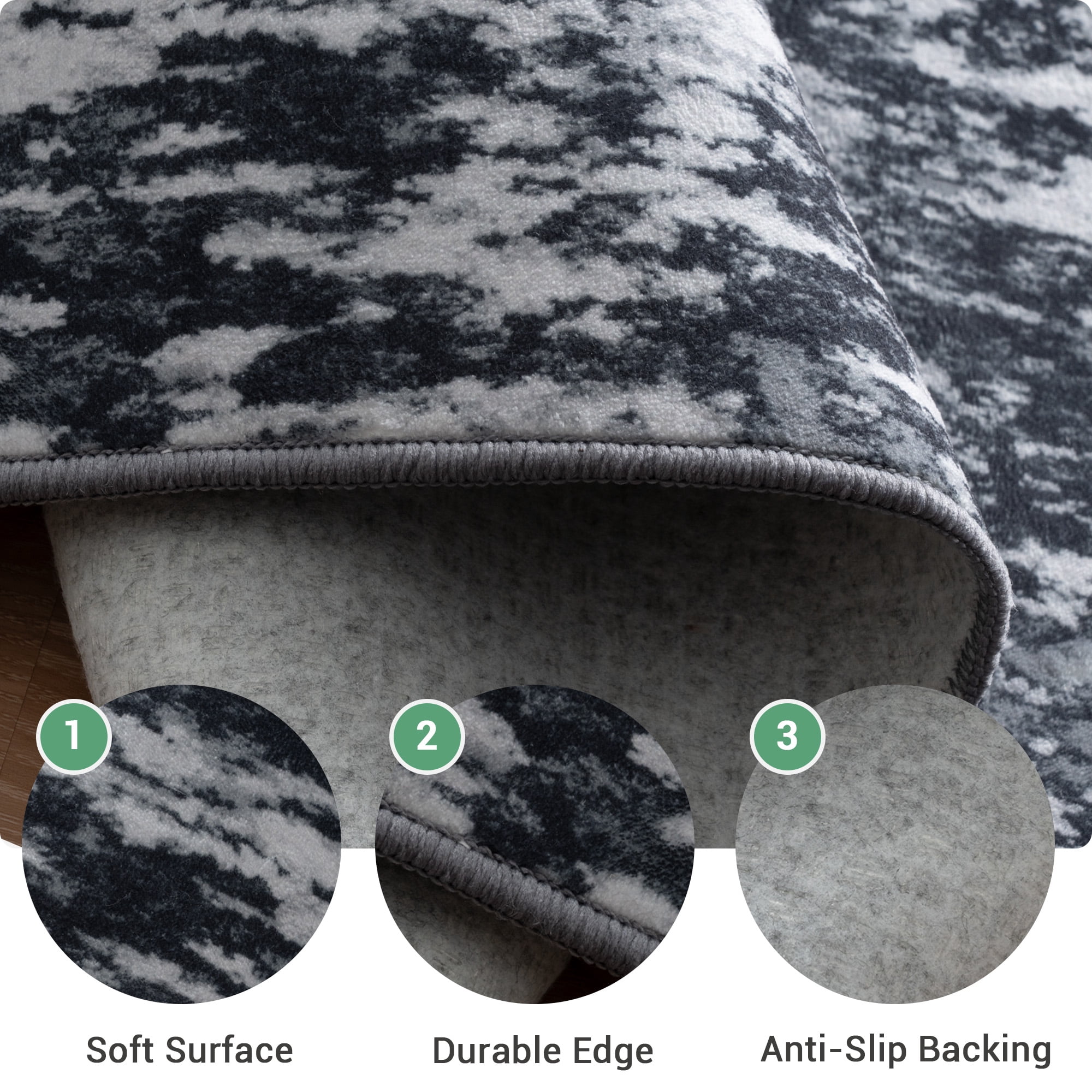 NewBuros Area Rugs 6'x9', Modern Abstract Non-Slip Washable Rugs for Living Room, Soft Low Pile Stain Resistant Indoor Carpet for Bedroom Dining Room Playroom, Black