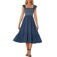 thumbnail image 2 of Vestido midi bohemio de tirantes con volantes y escote cuadrado para mujer INSPIRE CHIC en azul oscuro talla S, 2 of 6