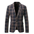 thumbnail image 5 of TFEOQRY Men's Checkered Blazer One Button Long Sleeve Casual Wedding Prom Business Party Suit Jacket Coffee, 5 of 7