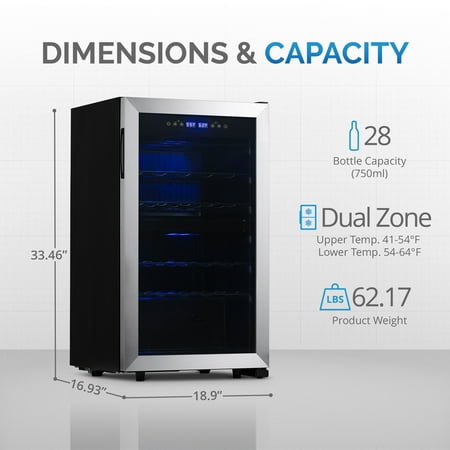 NewAir - Freestanding 28 Bottle Dual Zone Compressor Wine Fridge - Stainless Steel