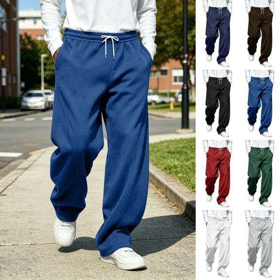 Men's Casual Baggy Sweatpants Wide Leg Golf Travel Pants Streetwear Joggers with Back Pockets Size 3XL Blue