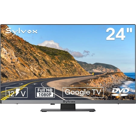 Sylvox 24"Smart RV TV, 12V Television with DVD Player, 1080P FHD Google TV with Voice Assistant, Google cast, ATSC NTSC, AC DC Powered, Limo Series