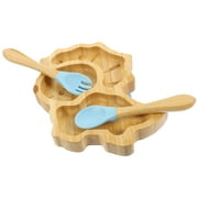 5 Sets Kids Spoon Fork Toddler Cute Suction Plate Baby Bamboo Divided Plate (Dinosaur Plate)