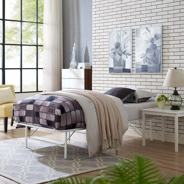 Modway Horizon Cadre de Lit Métallique Simple en Acier Inoxydable, Blanc