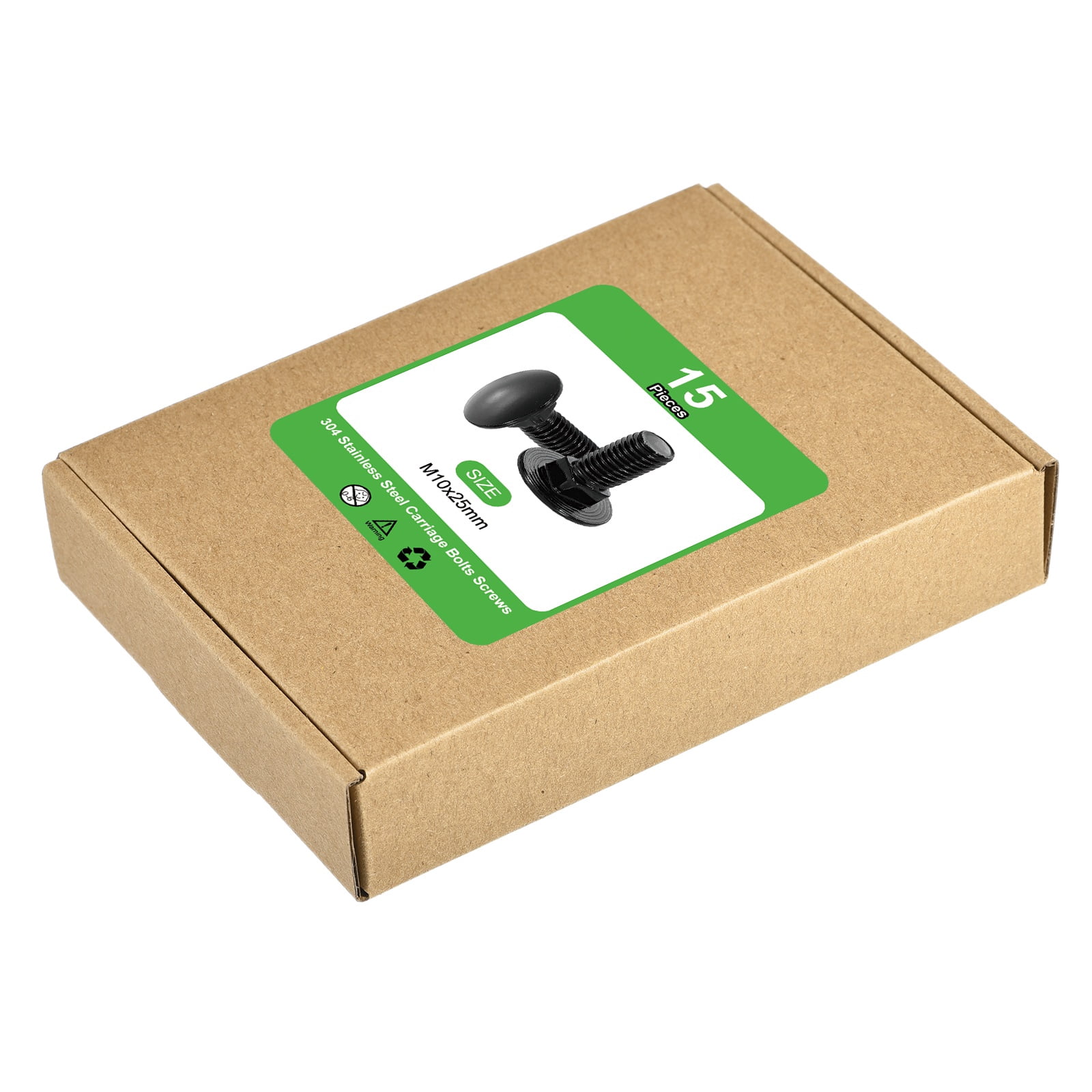 Uxcell 15Pack M10 x 25mm Stainless Steel Carriage Bolts Round Head Square Neck, Black