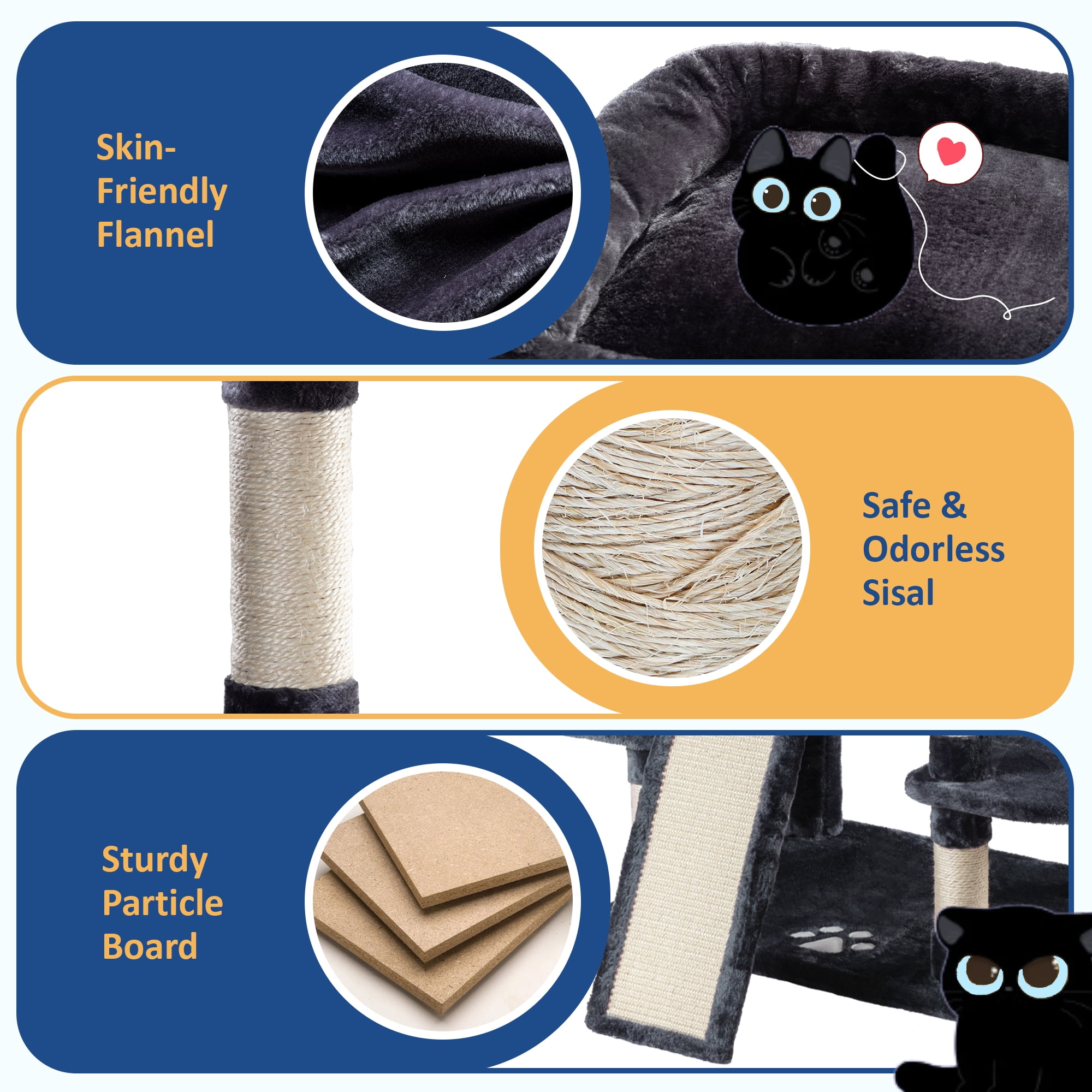 Allewie 68" Multi-Level Large Cat Tree and Tower with Cat Condo House, Scratching Posts & Board, Dark Blue