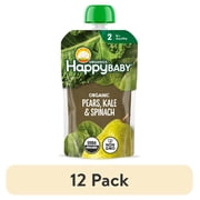 (12 pack) Happy Baby Clearly Crafted, Stage 2 Organic Baby Food, Pears Kale & Spinach, 4 oz. Pouch