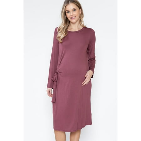 

Women s Maternity Round Neck Long Sleeve Side Tied Bodycon Midi Dress
