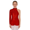 thumbnail image 5 of iiniim Girls Shiny Sequins Oblique Shoulder Gymnastics Leotard Shorts Biketard Bodysuit Jumpsuit Size 6-16 A Red 10, 5 of 7