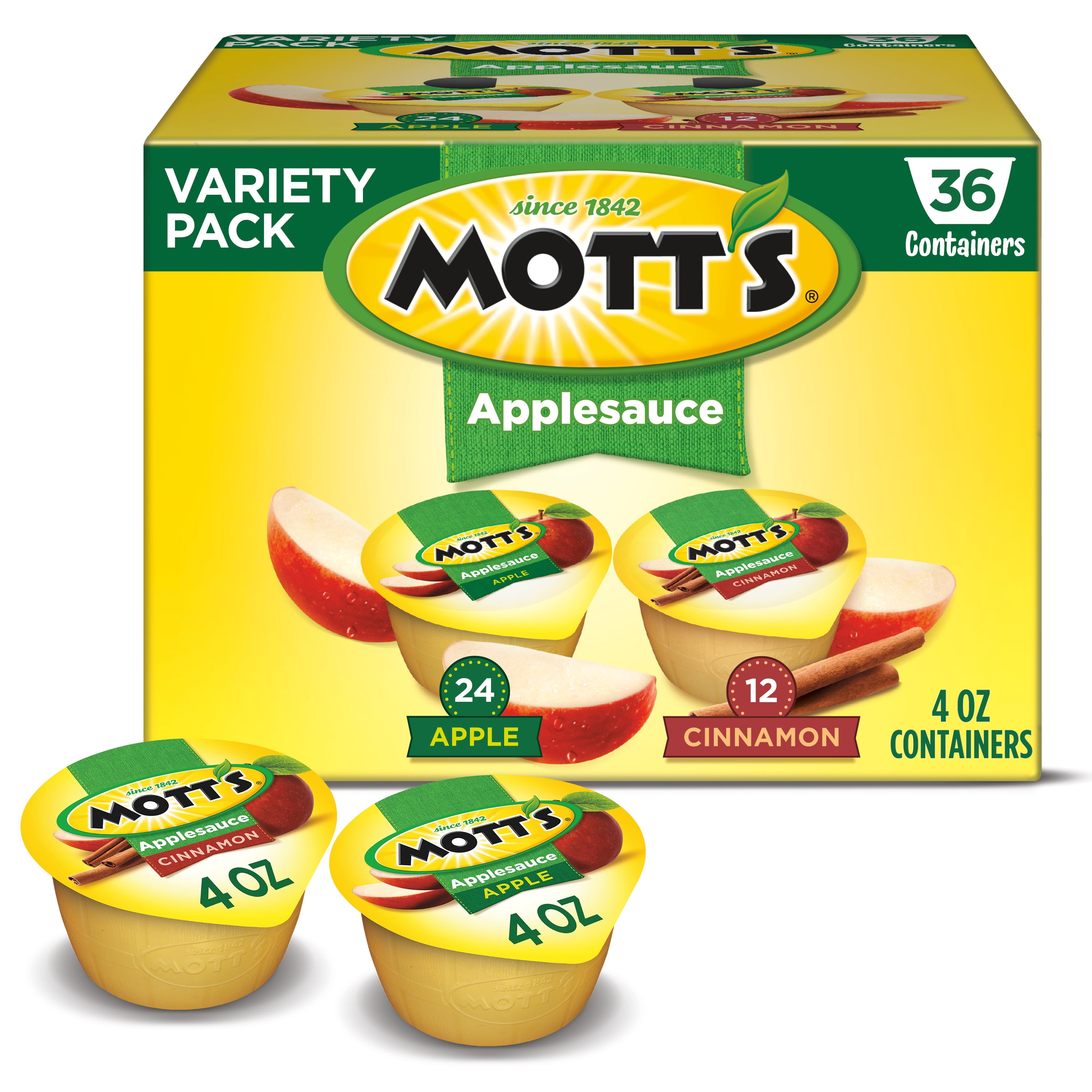 Mott's Apple and Cinnamon Applesauce, Variety Pack, 4 oz, 36 Count Cups