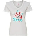 thumbnail image 3 of Inktastic Let It Snow, Snowflakes, Christmas - Red Blue Gray Women's V-Neck T-Shirt, 3 of 5