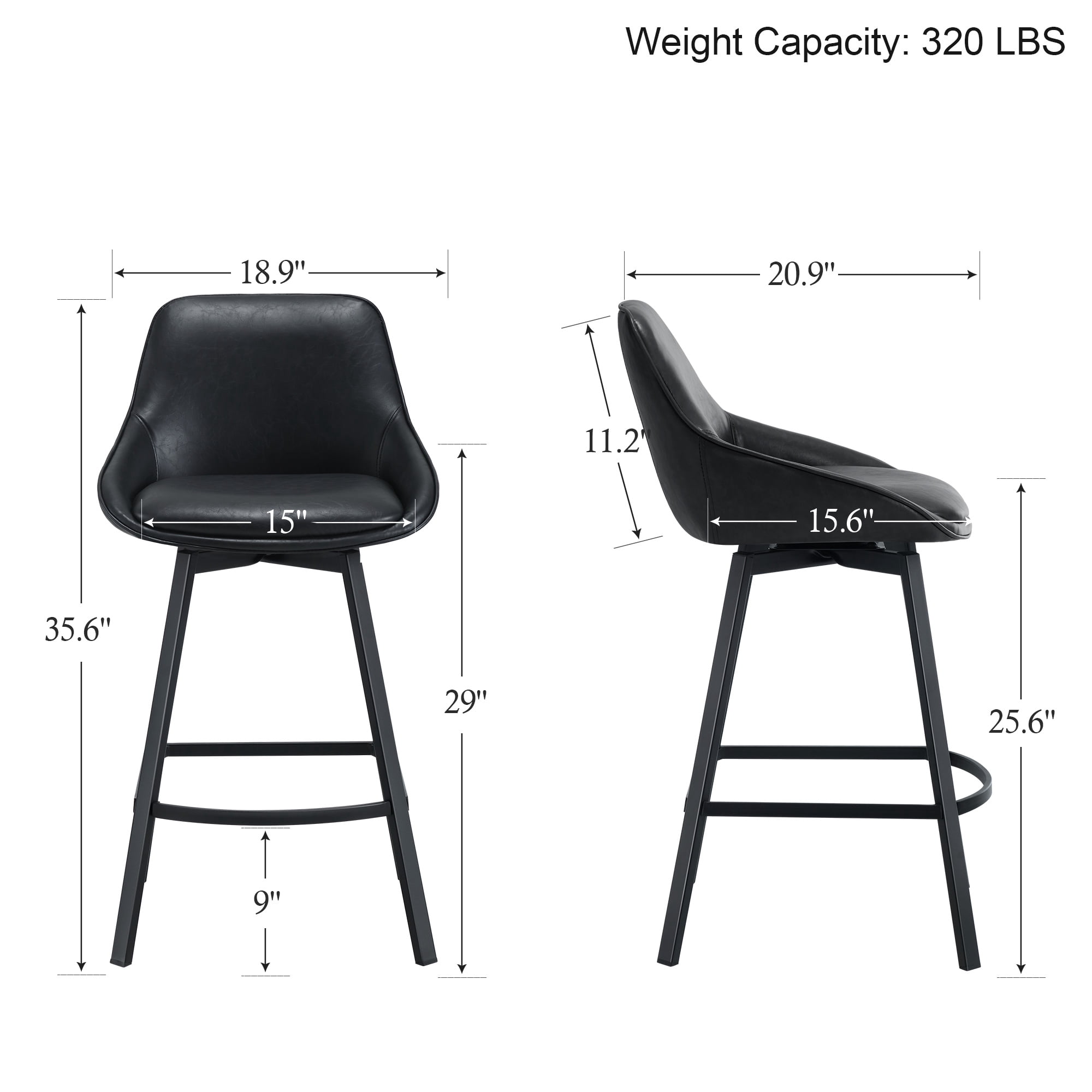 Zesthouse Swivel Bar Stools Set of 3, 25.6″ Faux Leather Counter Height Barstool with Backs, Upholstered Counter Stools, Modern Kitchen Chairs with Metal Legs, Black