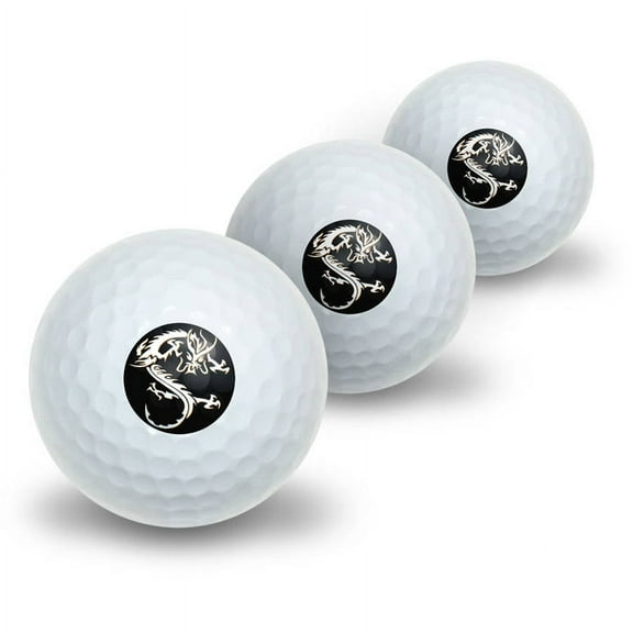 Asian Chinese Dragon Black Novelty Golf Balls, 3pk