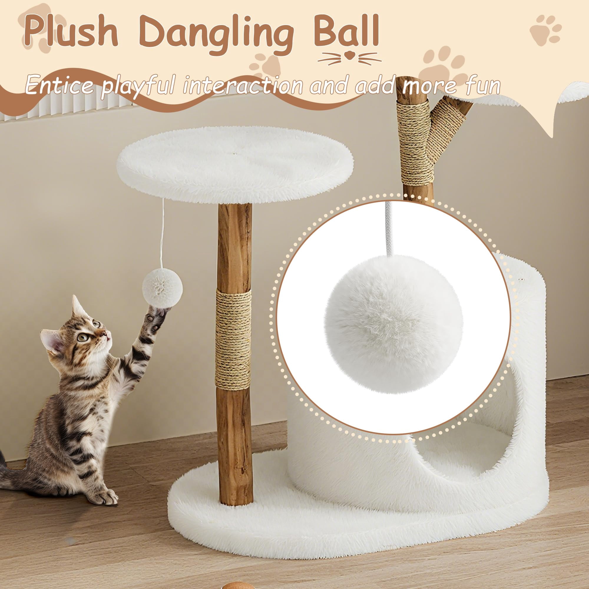 Litake Modern Wood Cat Tree Tower for Large Cats | Luxury Solid Pear Wood Condo with Platforms, Scratching Posts & All-Season Mats, 43" Aesthetic Cat Furniture