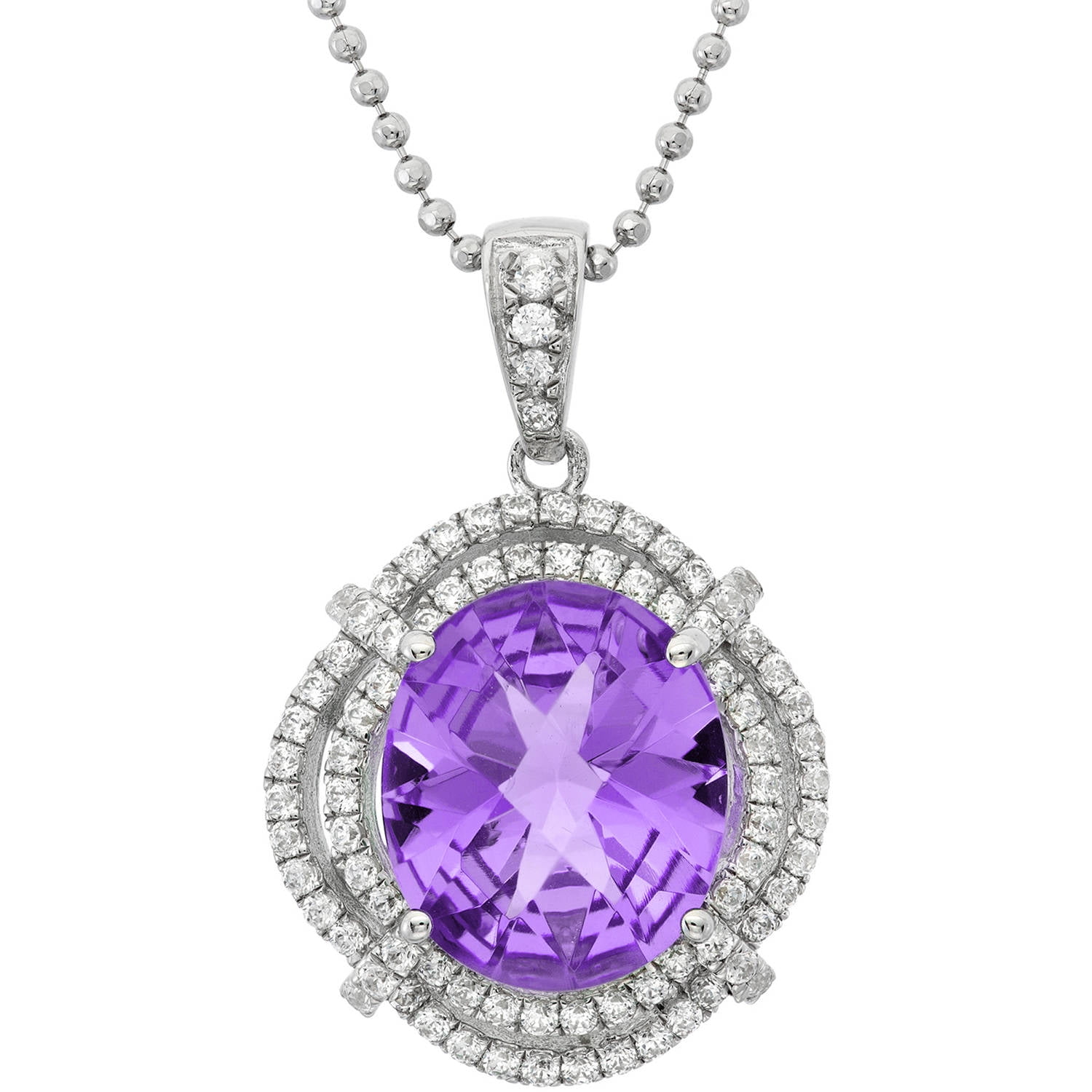 5th & Main Platinum-Plated Sterling Silver Oval Double-Cut Amethyst Pave Cubic Zirconia Pendant Necklace by Generic