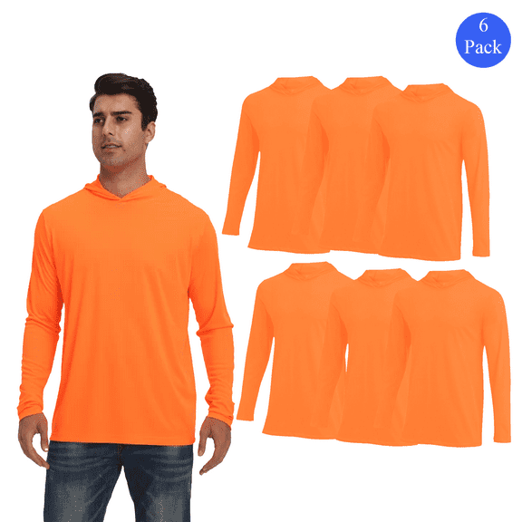 Zfeel Men's Workwear Hooded - 6 Pack, Lightweight Dry Fit, Hi Vis Safety Neon Orange Hoodie, S