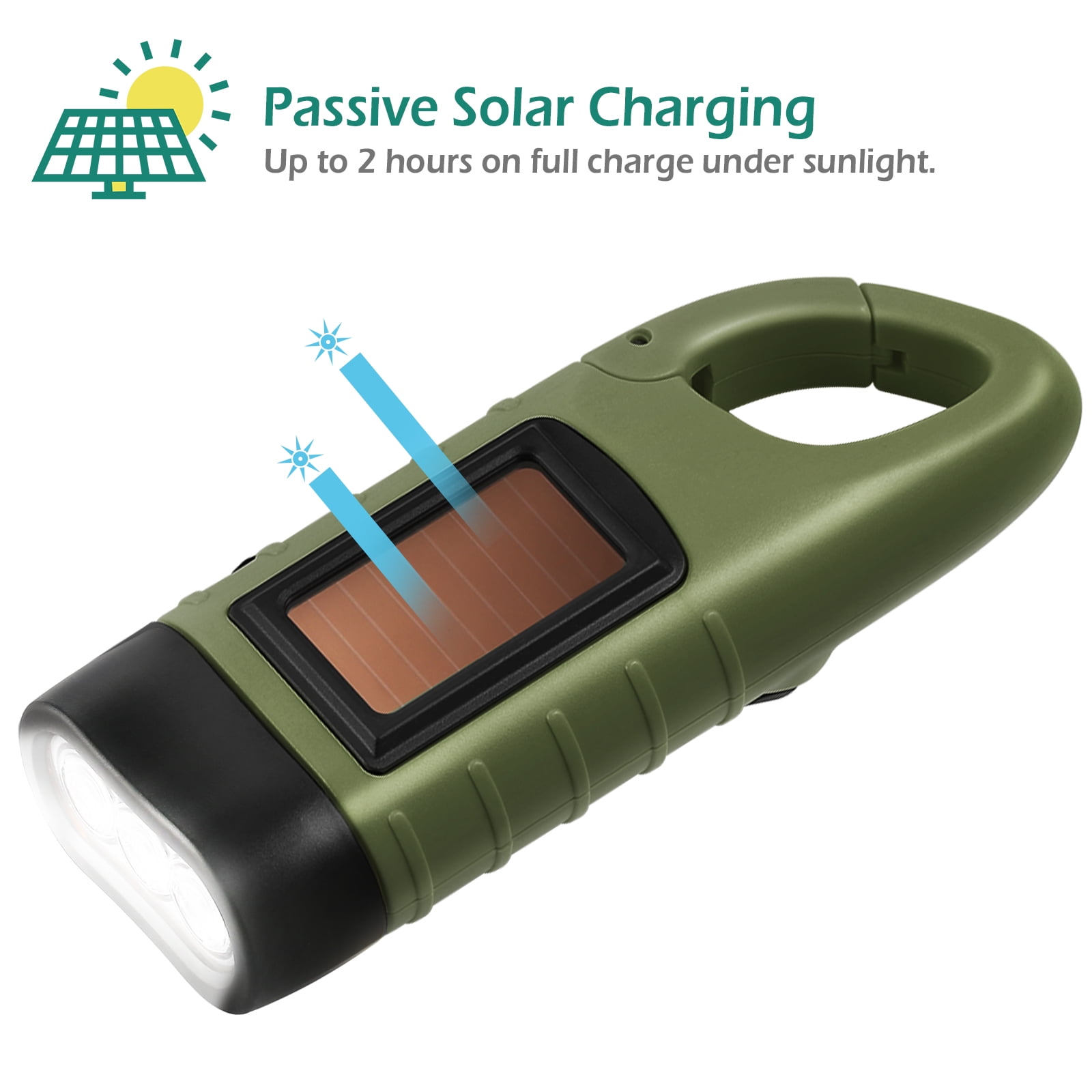 Pack Solar Power Hand Crank Rechargeable Flashlight Led Emergency Flashlight  Survival Torch Quick Release Carabiner Dynamo Torch For Outdoor Sports Bl