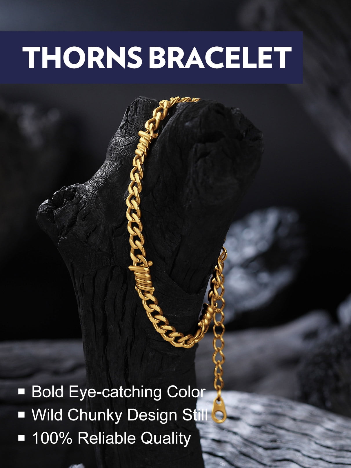 Bandmax 5MM Thorns Cuban Link Chain Bracelet for Men Dad Son Father's Day Graduation Gift Stainless Steel 14K Gold Plated Curb Chain Bracelet for Women Punk Jewelry
