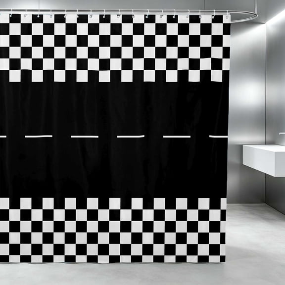Erosebridal Checkered Flag Shower Curtain 72Wx72L, Racing Bathroom Curtain, Black White Checkered