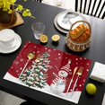 thumbnail image 4 of JOOCAR Christmas Placemats, Red Christmas Snowman Christmas Tree Under Snow Snowflakes Christmas Placemats for Home Dining Table Festive Decoration Rectangular Placemats Set of 6, 4 of 5