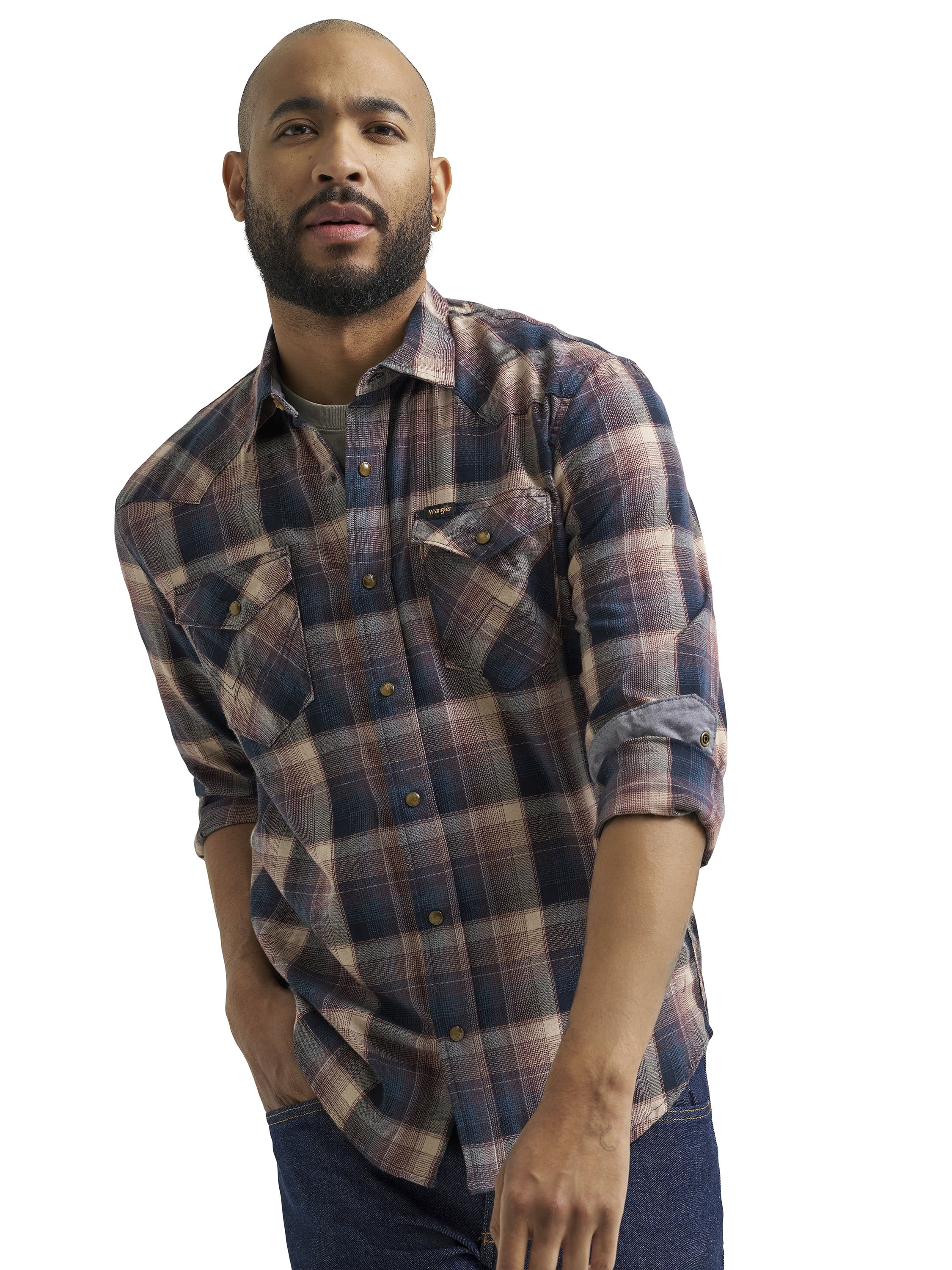 Wrangler® Men's and Big Men's Regular Fit Long Sleeve Fashion Twill Plaid Shirt, Sizes S-2XL