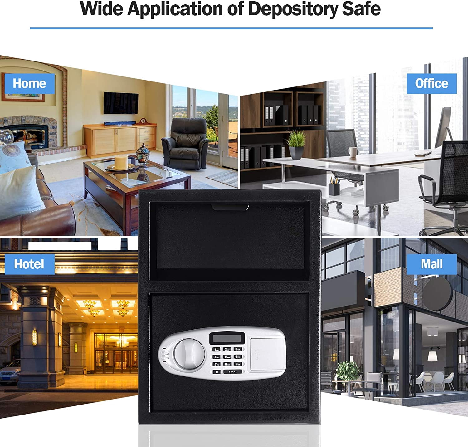 Digital Safe w/Emergency Keys and Deposit Slot, Electronic Cabinet Safe Box for Cash Money Jewelry Documents Gun, Drop Slot Safes with Digital Keypad & 2 Emergency Keys, Black