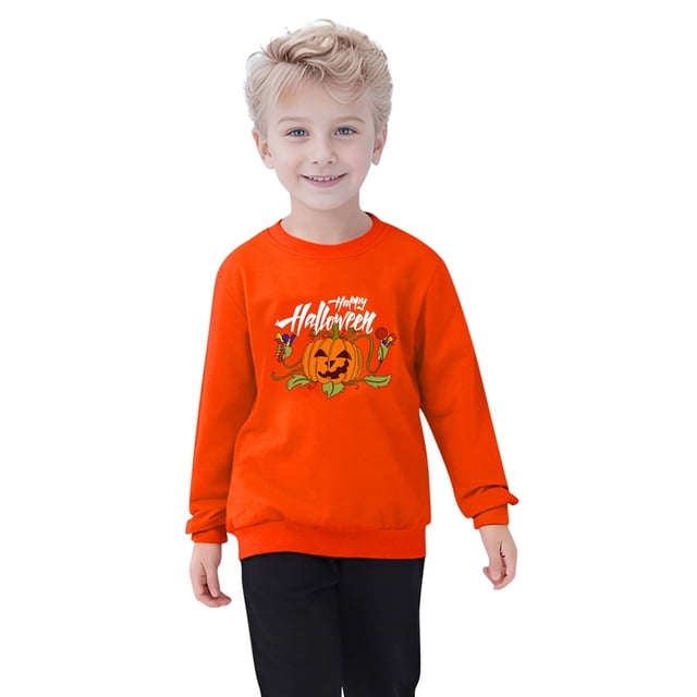 Gibobby Camisa Moda Niños Niños Pequeños Niñas Halloween Cuello Redondo Sudaderas Calabaza Gráfico Tops Niños Ropa Camisa De Manga Larga(Anaranjado, 9-10 Años)