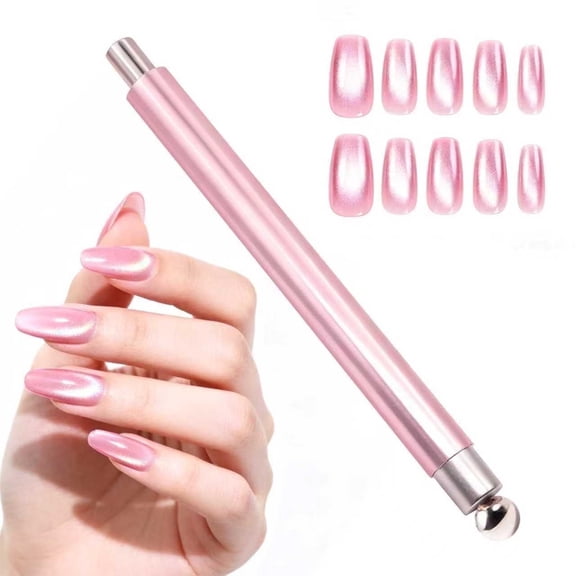 2025 Cat Eye Magnetic Nail Art Tool, Double-Head Pen with Strong Beads for DIY & Salon (Pink)