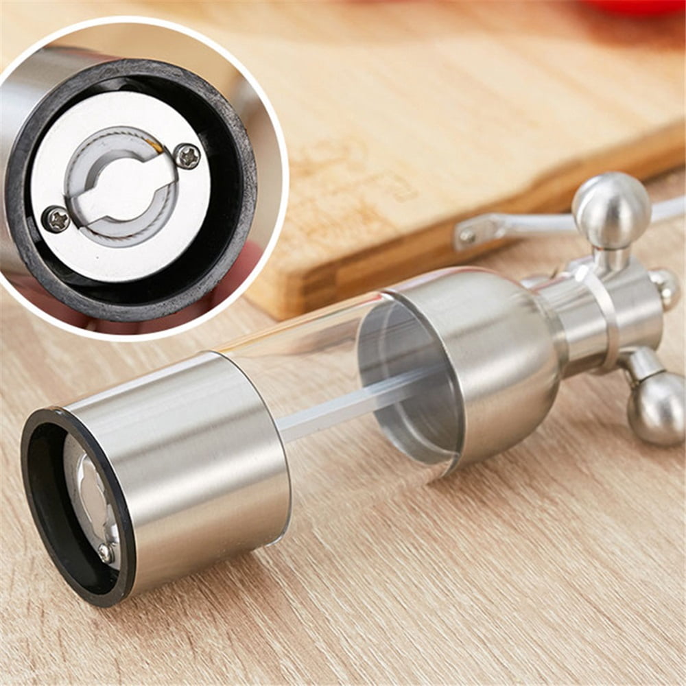 Salt and Pepper Grinder, Manual Stainless Steel Faucet Salt Shakers Mill with Handle, Refillable Adjustable Coarseness, for Home, Restaurant, BBQ,Silver,small（only one grinder）