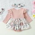 thumbnail image 4 of WERYOUNG Girls Long Sleeve Easter Rabbit Prints Romper Ribbed Bodysuits Dress Headbands Set, Red, 3-6 Months, 4 of 6