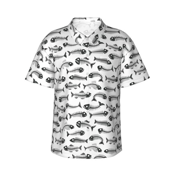 Saiise Fish Bones Print Hawaiian Shirt for Men,Personalized Funny Men's and Women's face Hawaiian Shirts for Men Short Sleeve,Large
