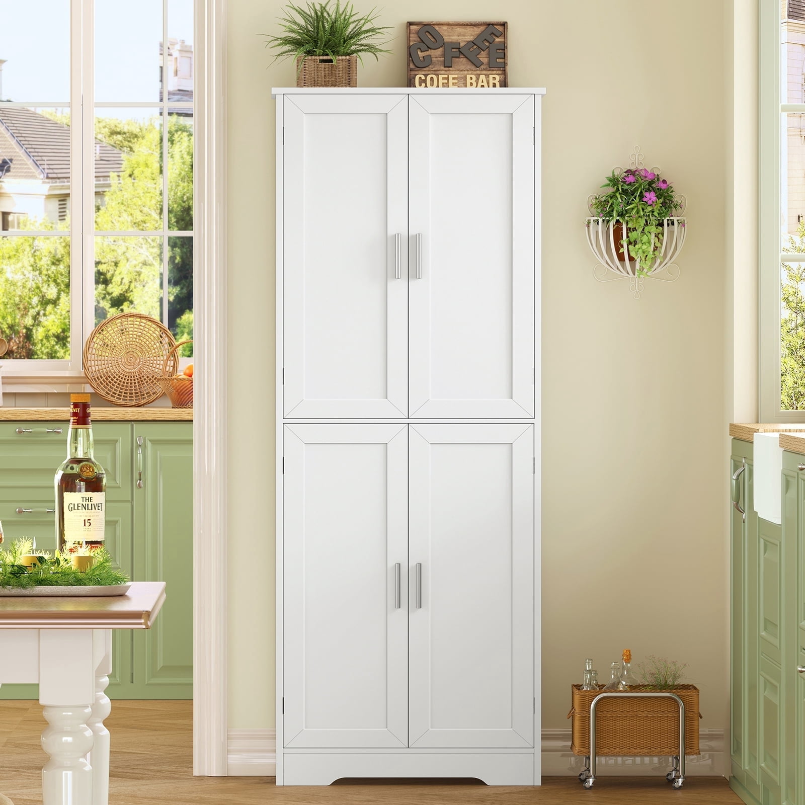 TEENFON 67” Storage Cabinet, Kitchen Pantry Cabinet with 4 Doors and Adjustable Shelves, Cupboard, Tall Bathroom Cabinets for Dinning Room, Living Room, White