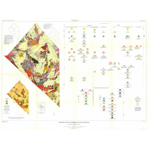 Historic Mine Map - Nevada Esmeralda County Mines - Albers 1945 - 30.88 x 23 - Vintage Wall Art