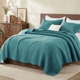 thumbnail image 2 of Exclusivo Mezcla King Size Quilt Bedding Set, Stripe Stitching Teal Quilts King Size for All Seasons, Soft Lightweight Microfiber Bedspreads Coverlets Bed Cover, 104"x96", 2 of 6