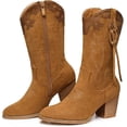 thumbnail image 2 of FAMITION Women Cowboy Boots for Women Western Cowgirl Boots with Chunky Heel Round Toe Boots Mid Calf Boots Embroidered Boots, 2 of 4