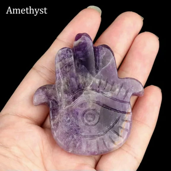 HOOUN 1pc Chakra 2.2" Crystal Slab Hamsa Fatima Hand Angel Eye Quartz Polished Healing-Amethyst-1PC (Random Pick)