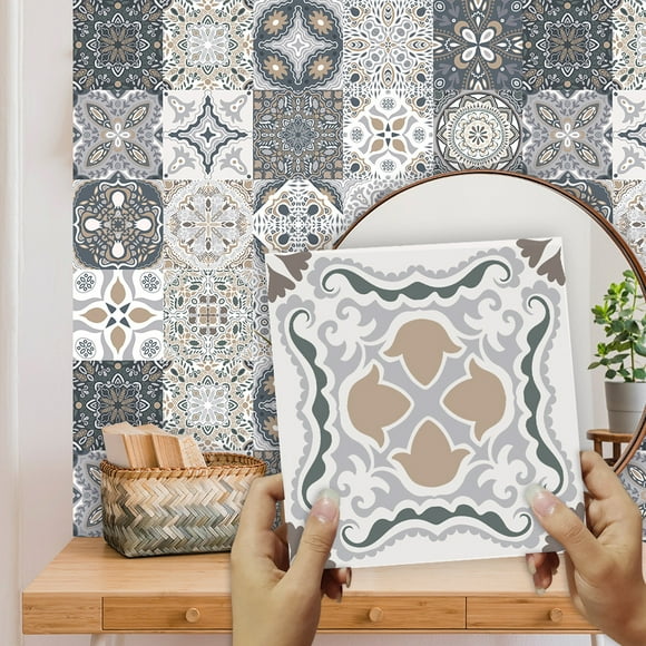 72pcs Wall Tile Stickers, Waterproof Self Adhesive Moroccan Tile Stickers DIY Tile Self Adhesive Tile Transfers for Kitchen Bath Decor (A-72pcs,15cmX15cm)