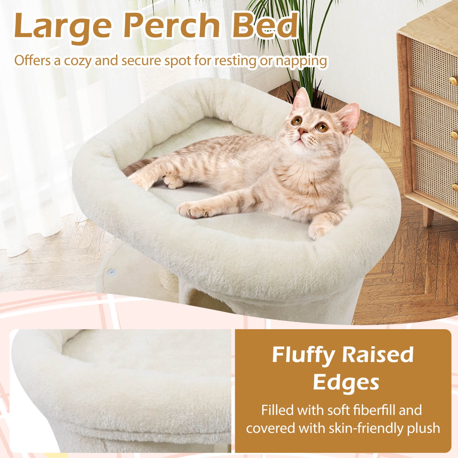 Costway 26” Small Cat Tree with Large Padded Plush Perch, 2 Condos, Sisal Scratching Posts Beige